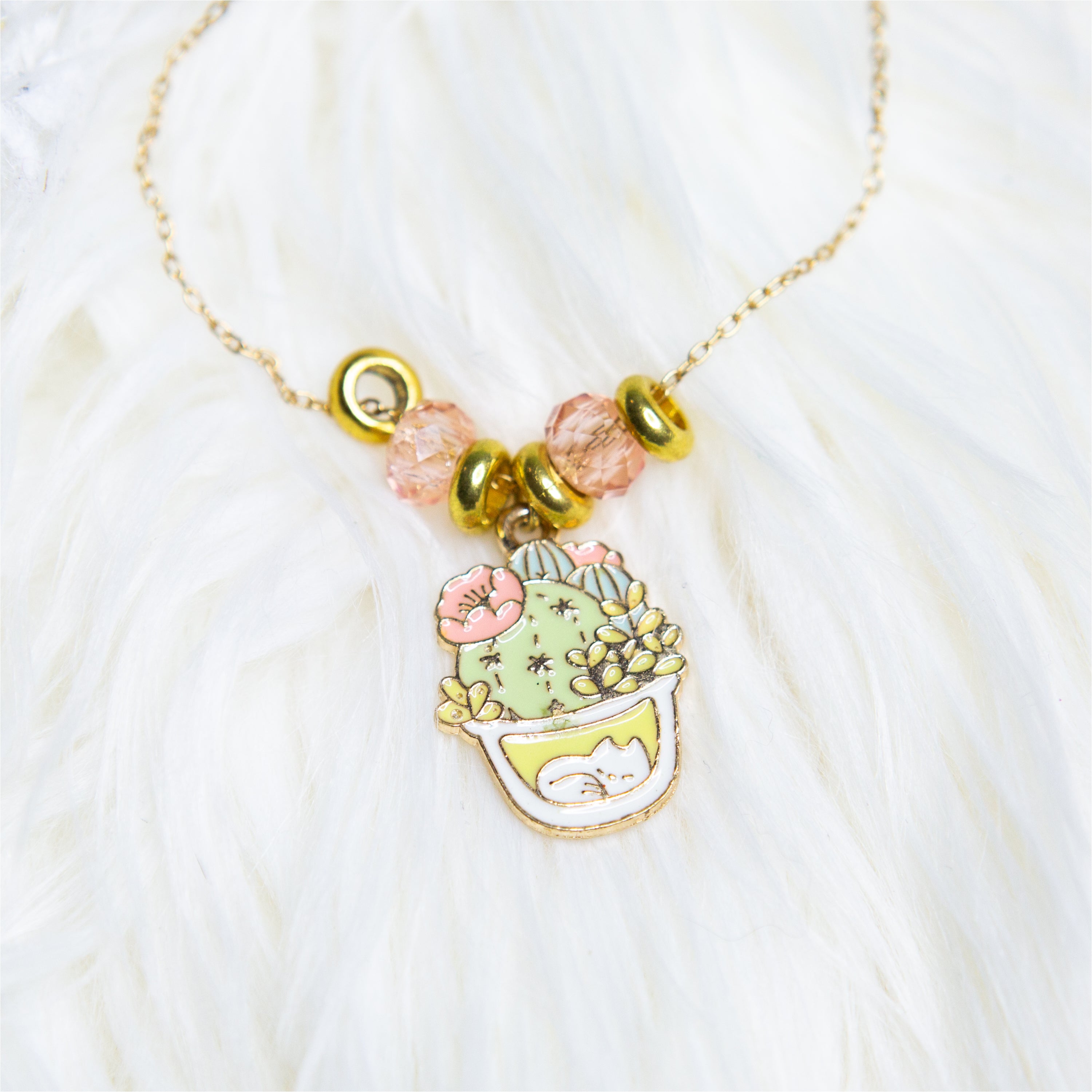 Sleeping Cat & Cactus necklace